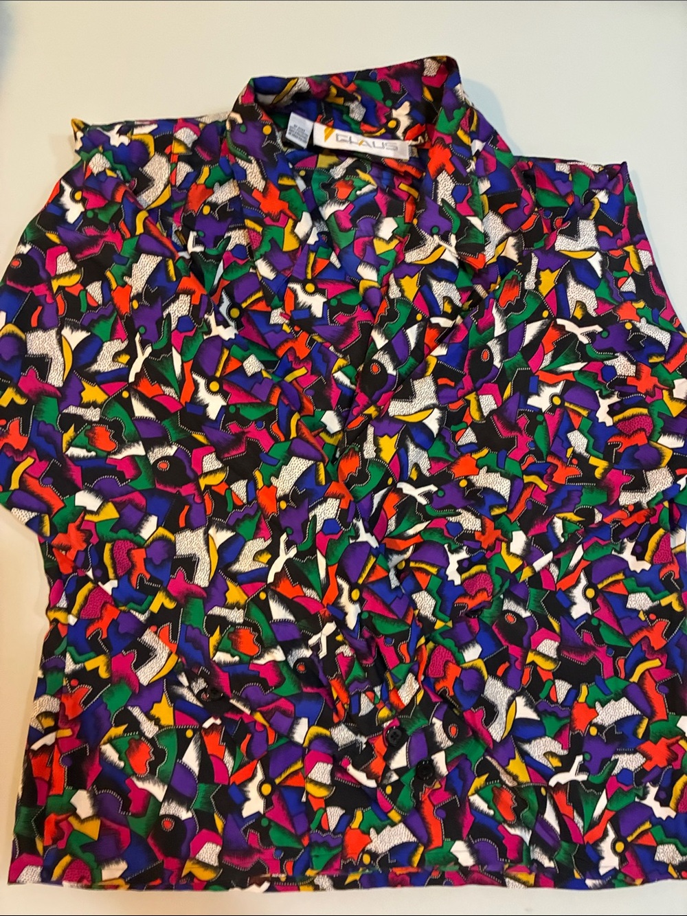 AMAZING vintage 1980s? Chaus Abstract colors pop double breasted blouse